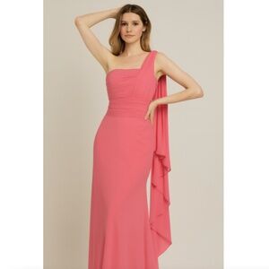 Bari Jay One-Shoulder Chiffon Maxi Formal Dress - Size 12 Cascade Goddess Style